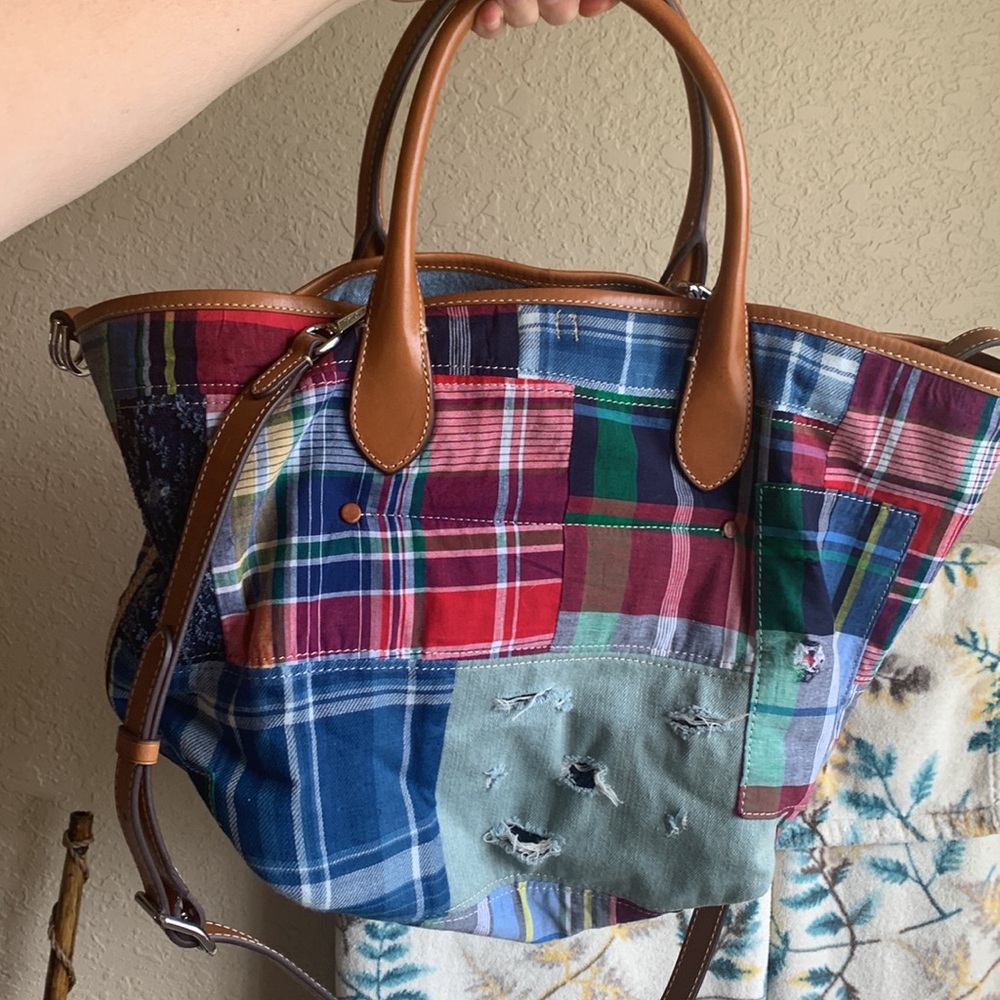 Polo Ralph Lauren Bellport Madras Tote Distressed Patchwork - Picture 9 of 12